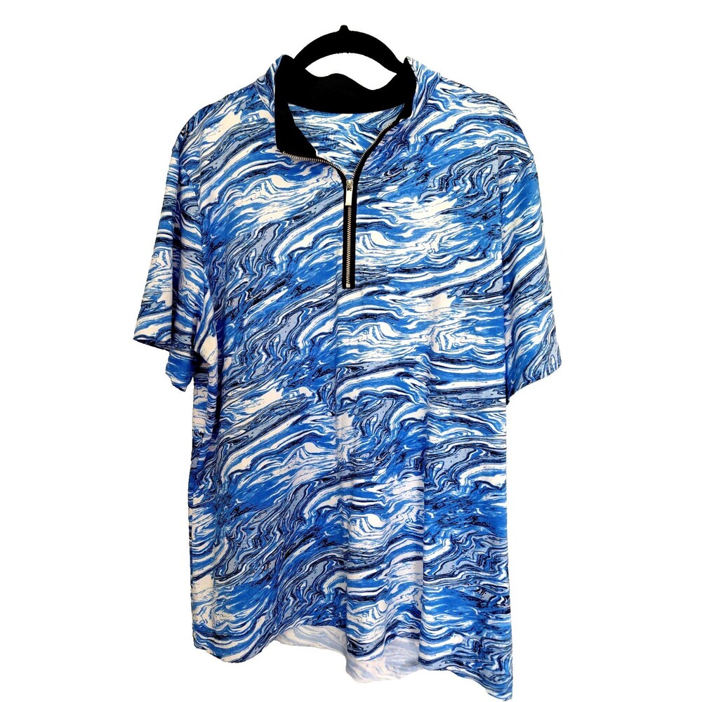 TAIL Womens Golf Shirt 2XL Blue Waves Modest Sleeves